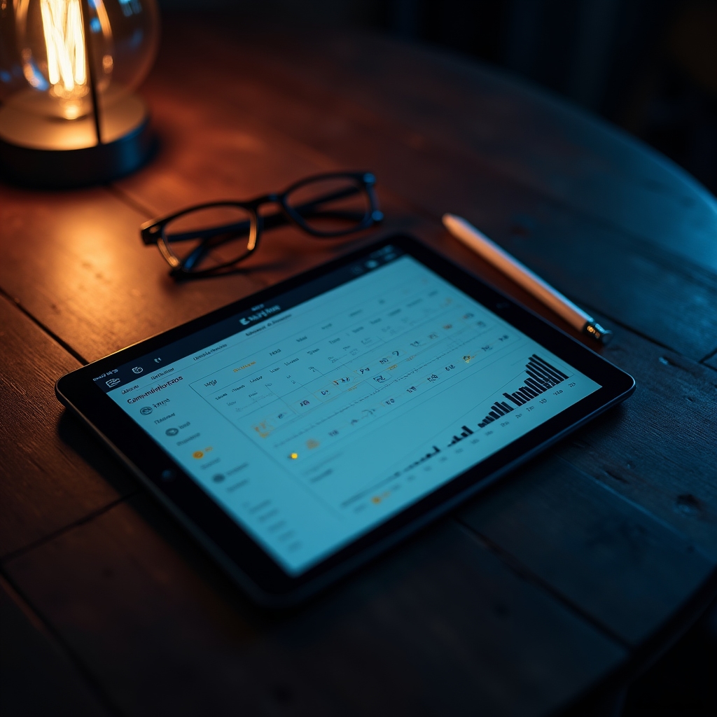 Ecran cu jurnal digital de obiceiuri afișând un calendar de treizeci de zile cu marcaje de progres